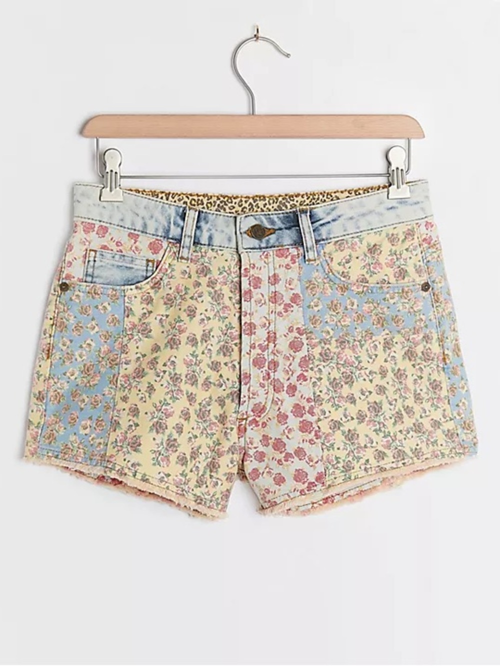 Farm Rio x Anthropologie Floral Patchwork Denim Shorts